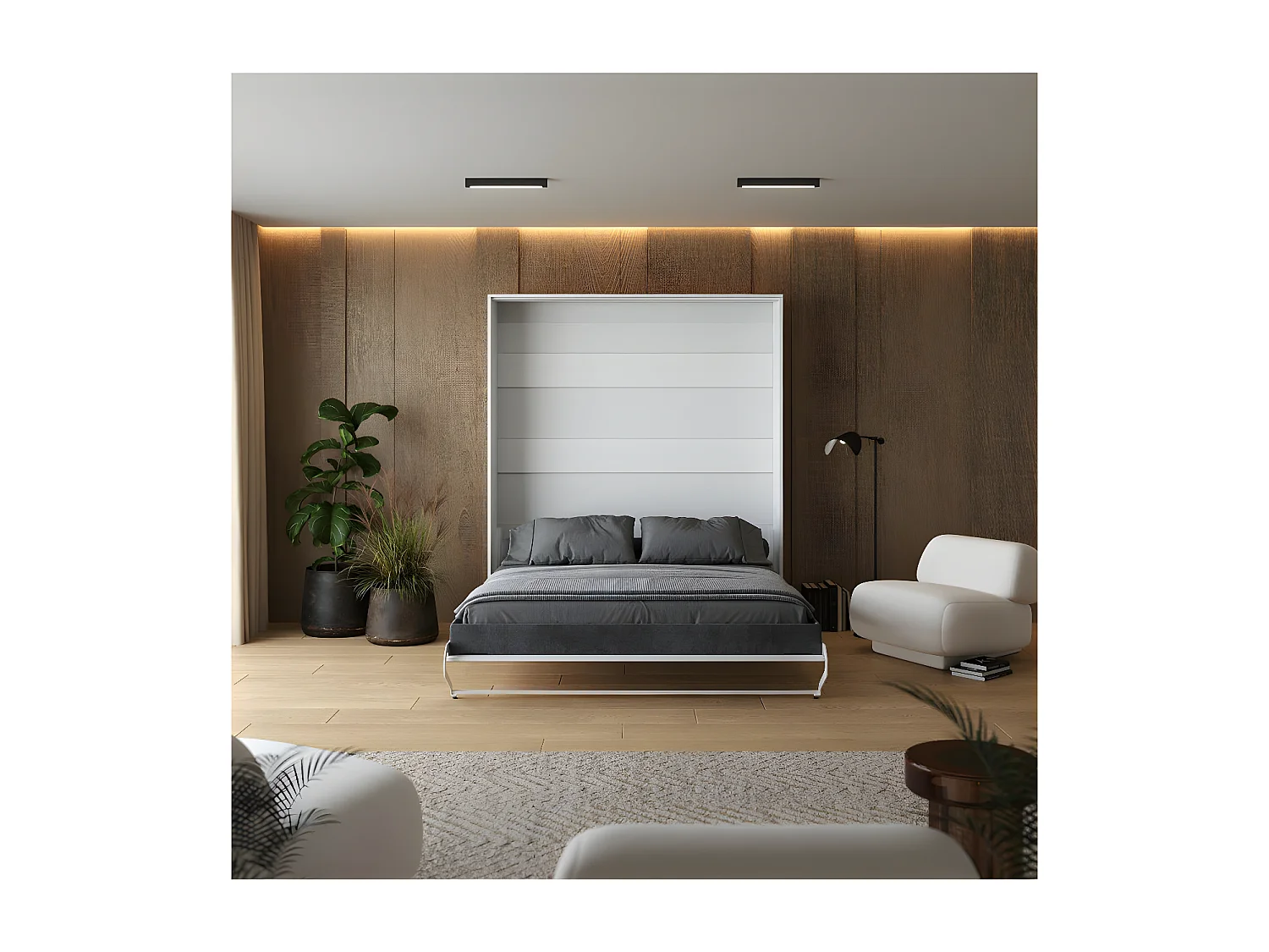 Lit escamotable 180x200cm Vertical Lit Mural SUP M1 cadre rembourré Blanc mat