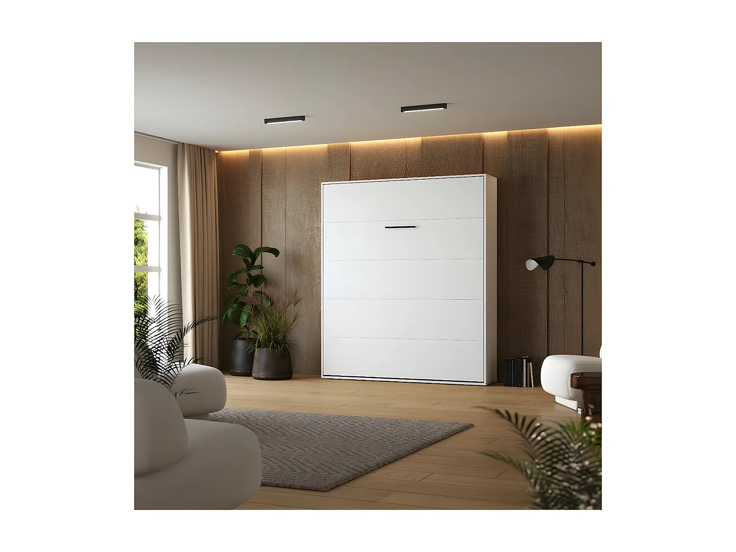 Lit escamotable 180x200cm Vertical Lit Mural SUP M1 cadre rembourré Blanc mat