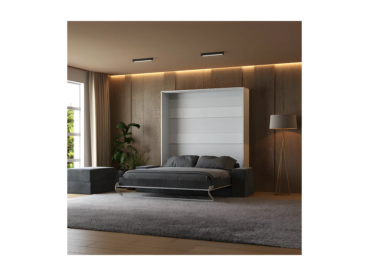 Lit escamotable 180x200cm Vertical Canapé Anthracite Lit Mural SUP M1 Blanc