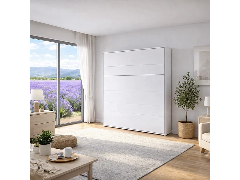 Lenart Lit escamotable MATELAS inclus Vertical 180x200cm Blanc mat Lit Rabattable"Consus"