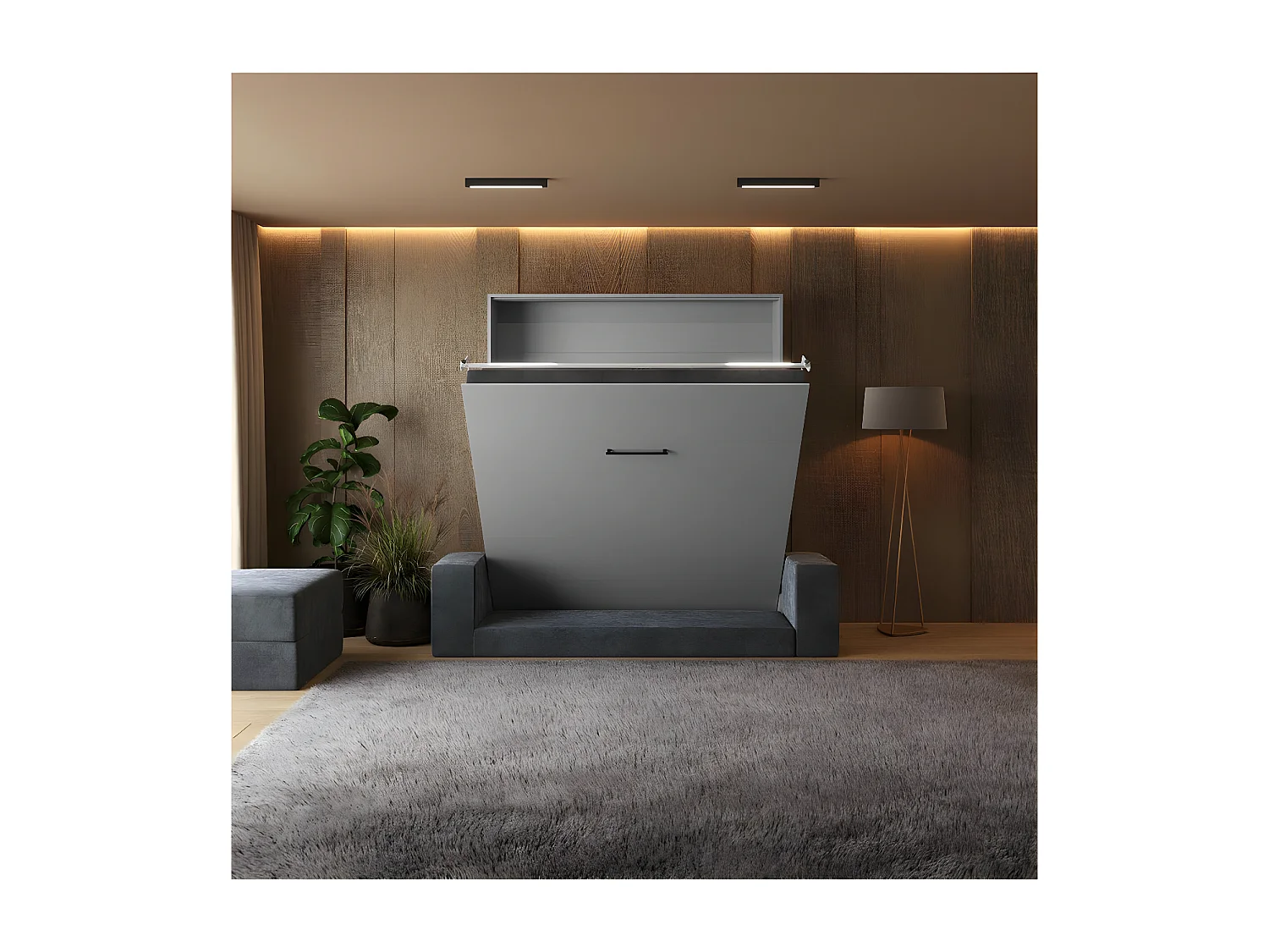 Lit escamotable 180x200cm Vertical Canapé Anthracite Lit Mural SUP M1 Gris perle
