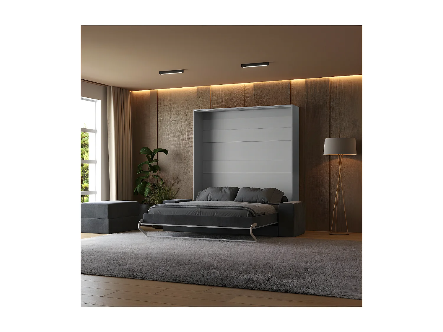 Lit escamotable 180x200cm Vertical Canapé Anthracite Lit Mural SUP M1 Gris perle