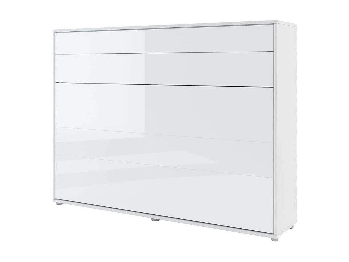 Lenart Lit escamotable MATELAS inclus Horizontal 140x200cm Blanc brillant Lit Rabattable"Consus"