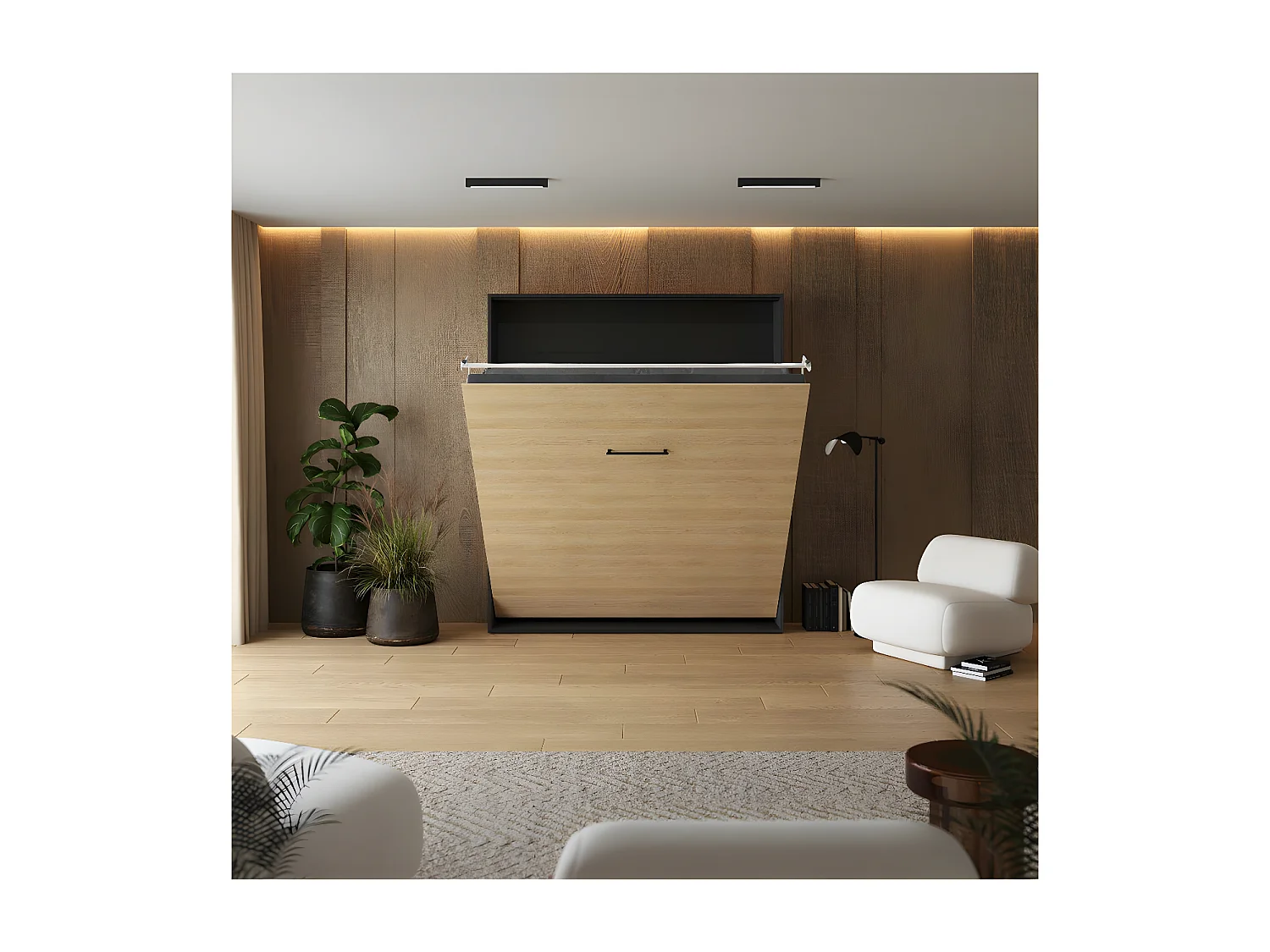 Lit escamotable 180x200cm Vertical Lit Mural SUP M1 cadre rembourré Anthracite/Chêne Kaisersberg