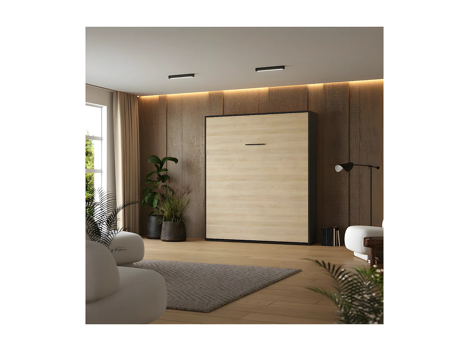 Lit escamotable 180x200cm Vertical Lit Mural SUP M1 cadre rembourré Anthracite/Chêne Kaisersberg