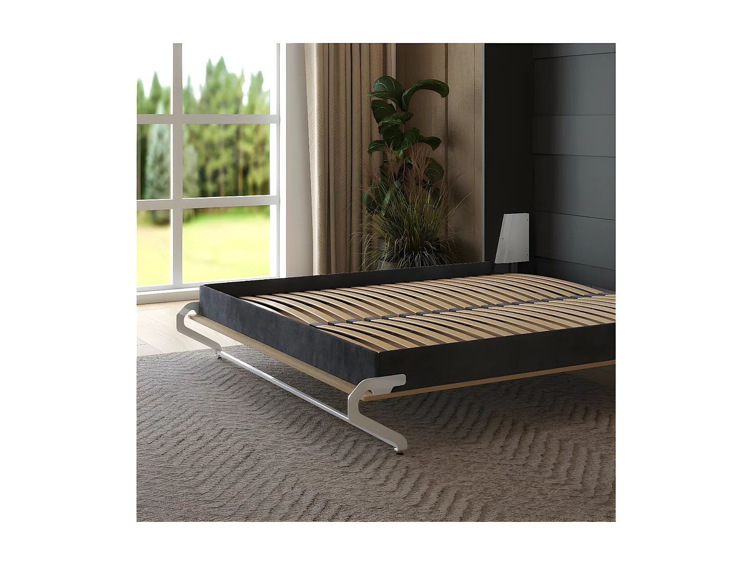Lit escamotable 180x200cm Vertical Lit Mural SUP M1 cadre rembourré Anthracite/Chêne Kaisersberg