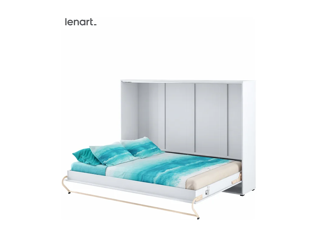 Lenart Lit escamotable MATELAS inclus Horizontal 140x200cm Blanc brillant Lit Rabattable Consus pro