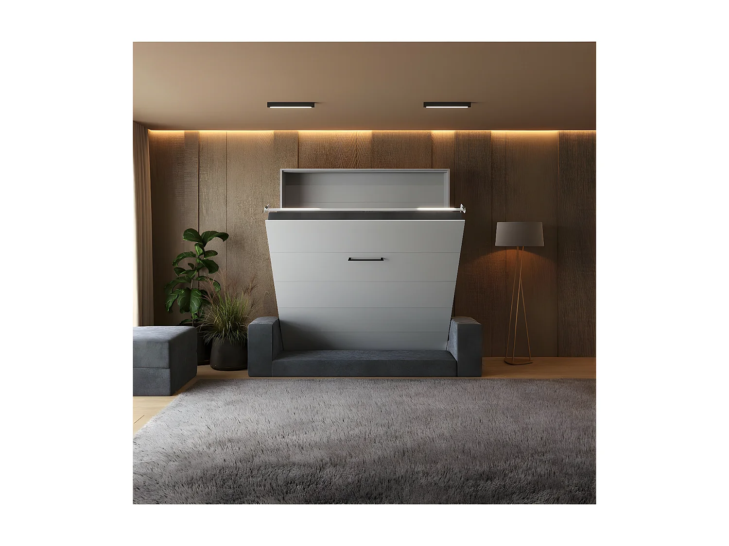 Lit escamotable 180x200cm Vertical Canapé Anthracite Lit Mural SUP M1 Blanc/Blanc brillant