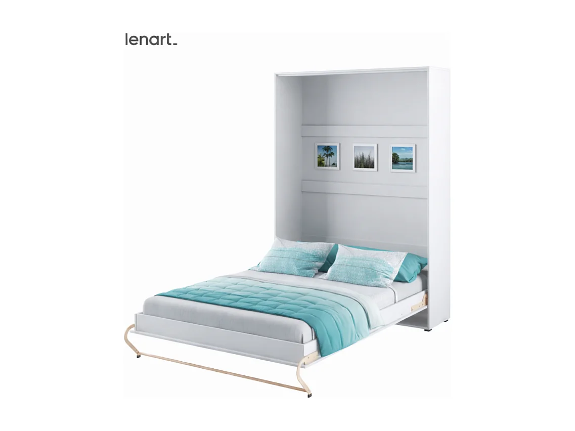 Lenart Lit escamotable MATELAS inclus Vertical 140x200cm Blanc brillant Lit Rabattable Consus pro