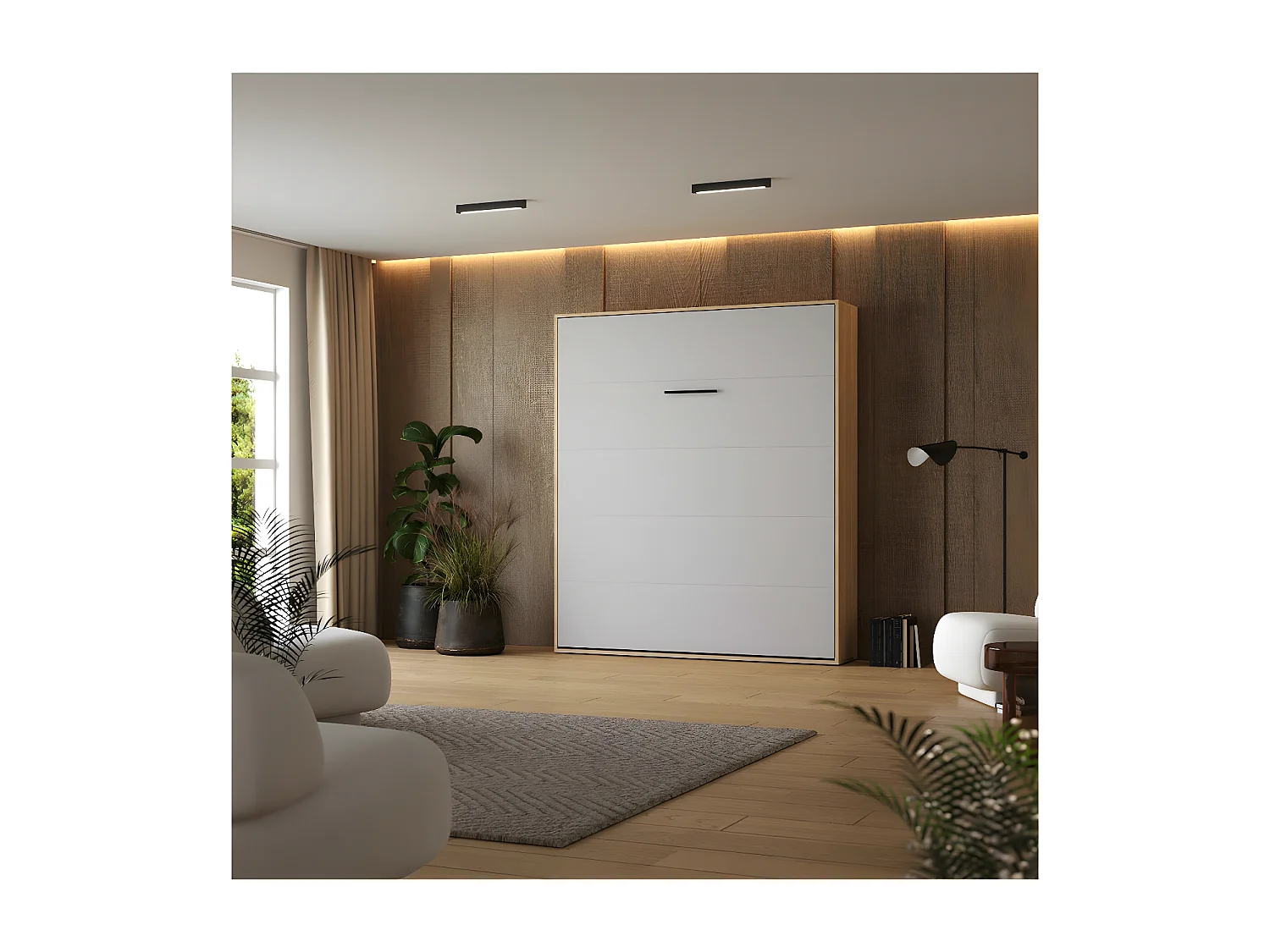 Lit escamotable 180x200cm Vertical Lit Mural SUP M1 cadre rembourré Chêne Kaisersberg/Gris perle