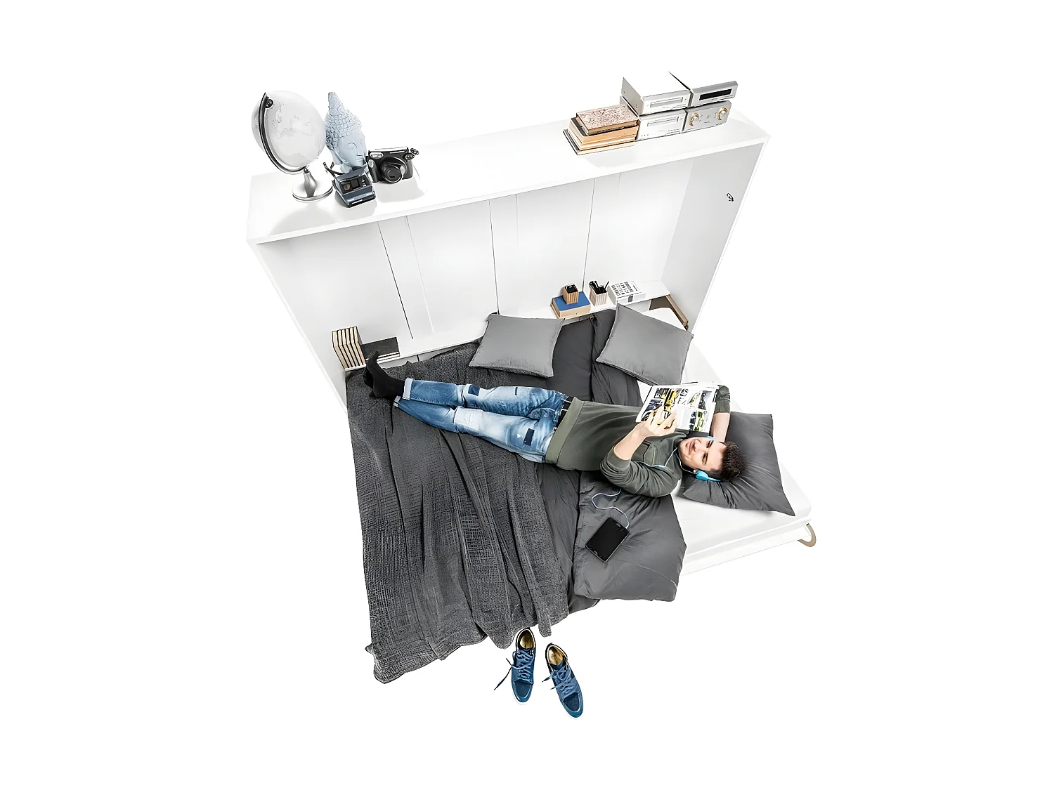 Lenart Lit escamotable MATELAS inclus Horizontal 120x200cm Blanc mat Lit Rabattable Consus pro