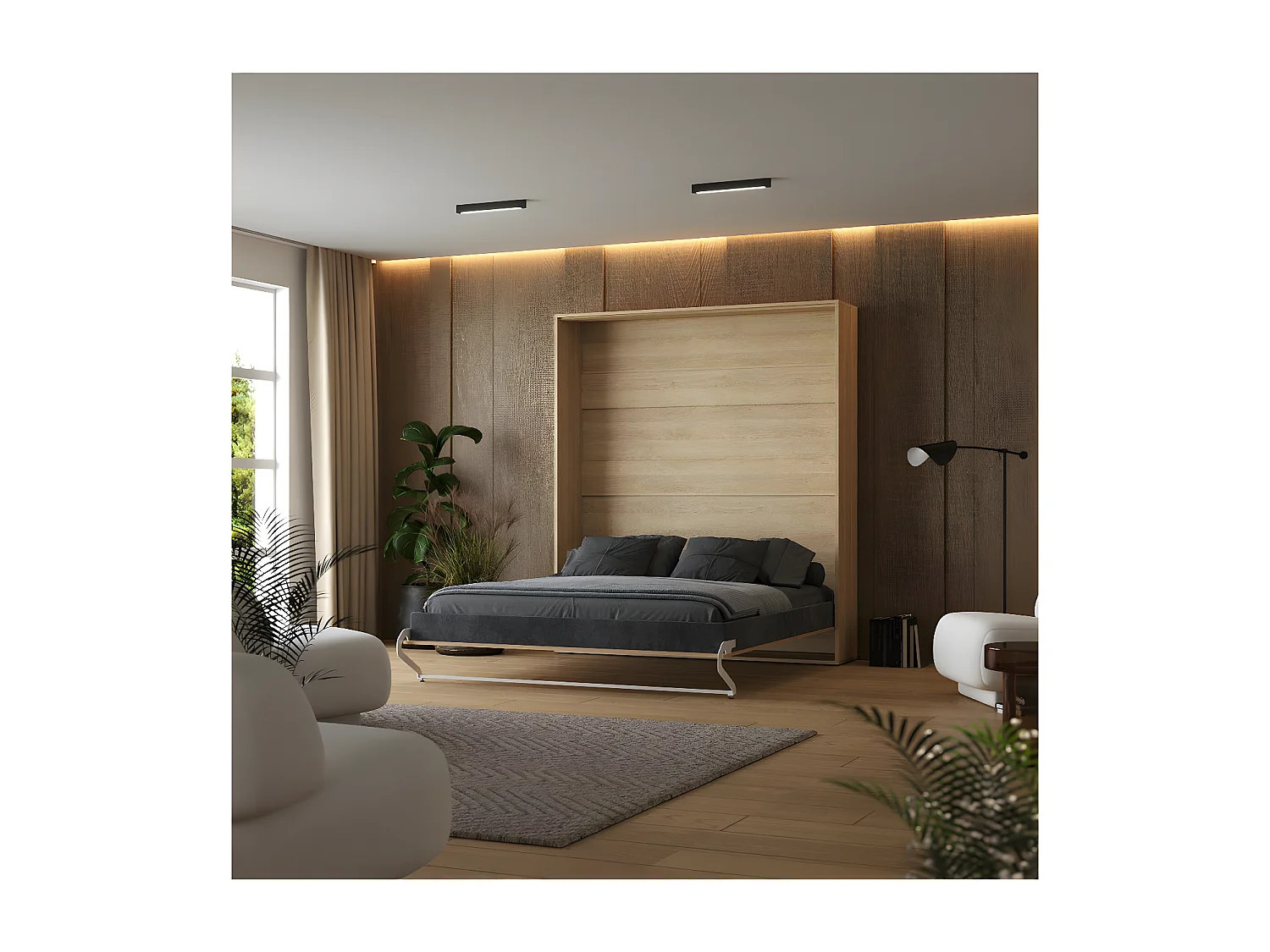 Lit escamotable 180x200cm Vertical Lit Mural SUP M1 cadre rembourré Chêne Kaisersberg