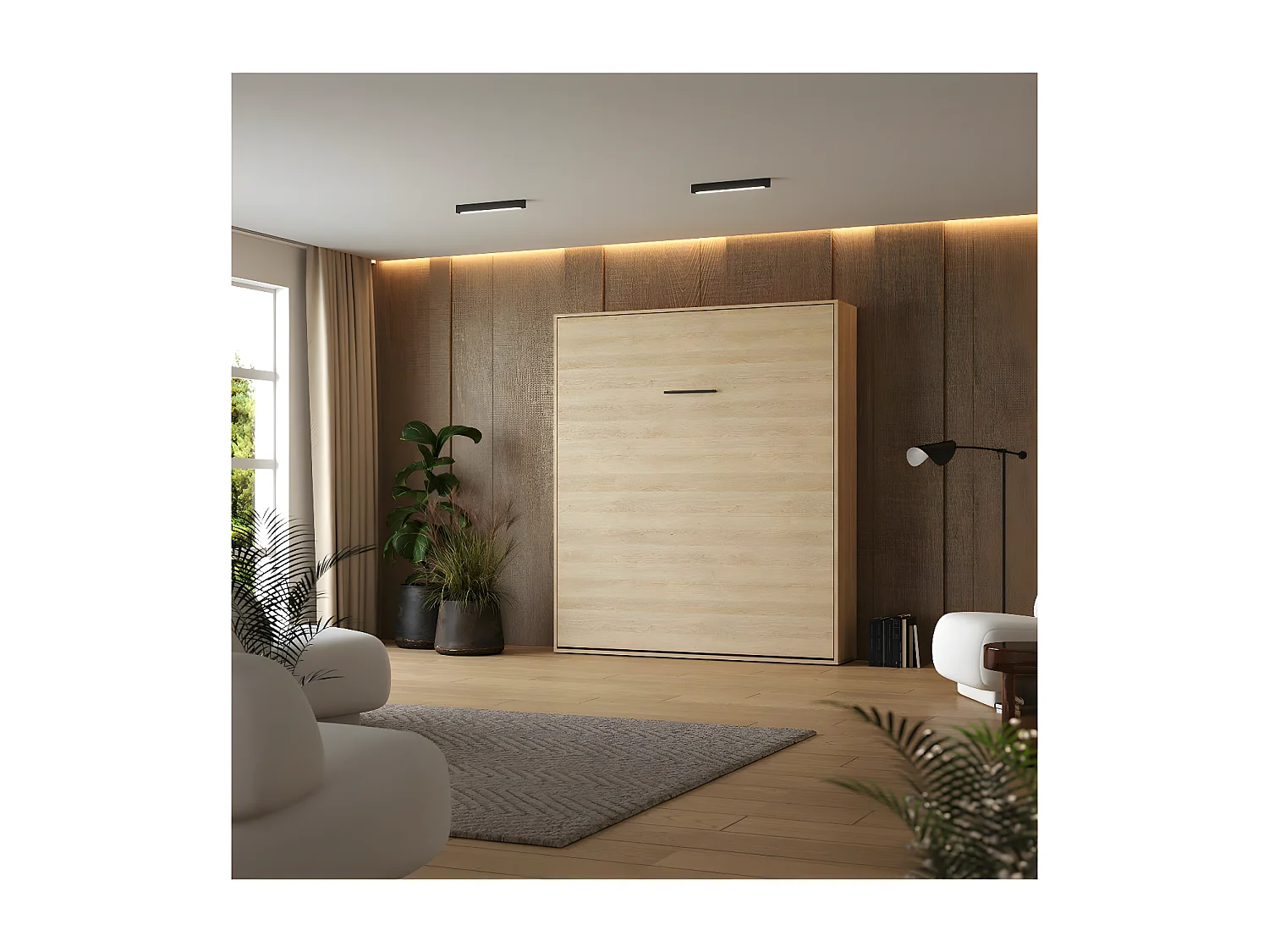 Lit escamotable 180x200cm Vertical Lit Mural SUP M1 cadre rembourré Chêne Kaisersberg