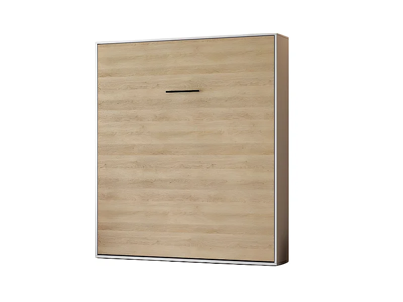 Lit escamotable 180x200cm Vertical Lit Mural SUP M1 cadre rembourré Blanc/Chêne Kaisersberg