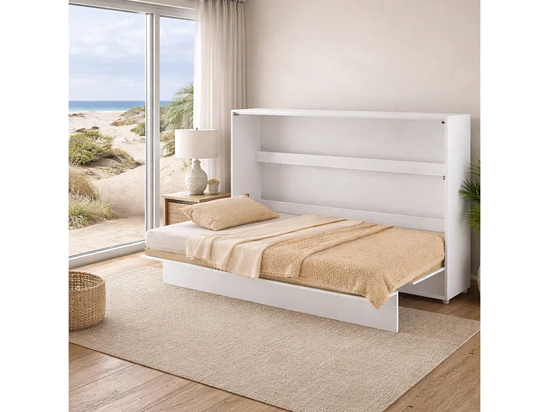 Lenart Lit escamotable MATELAS inclus Horizontal 120x200cm Blanc mat Lit Rabattable"Consus"