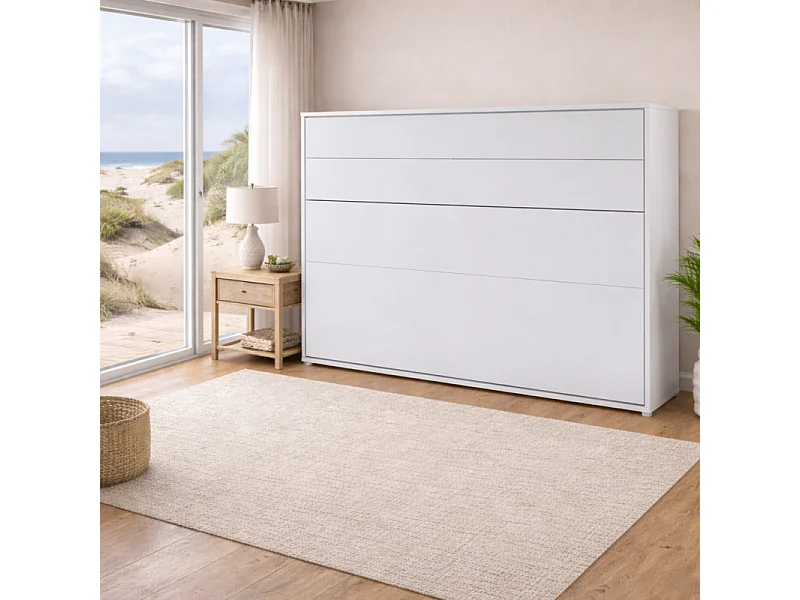 Lenart Lit escamotable MATELAS inclus Horizontal 120x200cm Blanc mat Lit Rabattable"Consus"