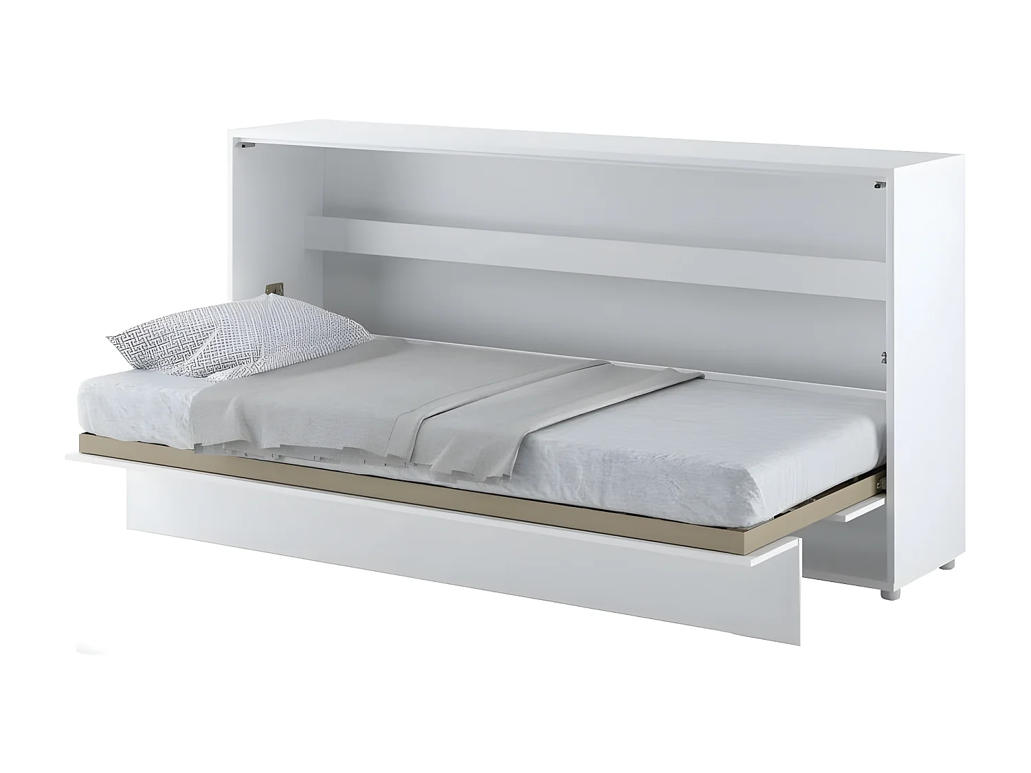 Lenart Lit escamotable MATELAS inclus Horizontal 90x200cm Blanc brillant Lit Rabattable"Consus"