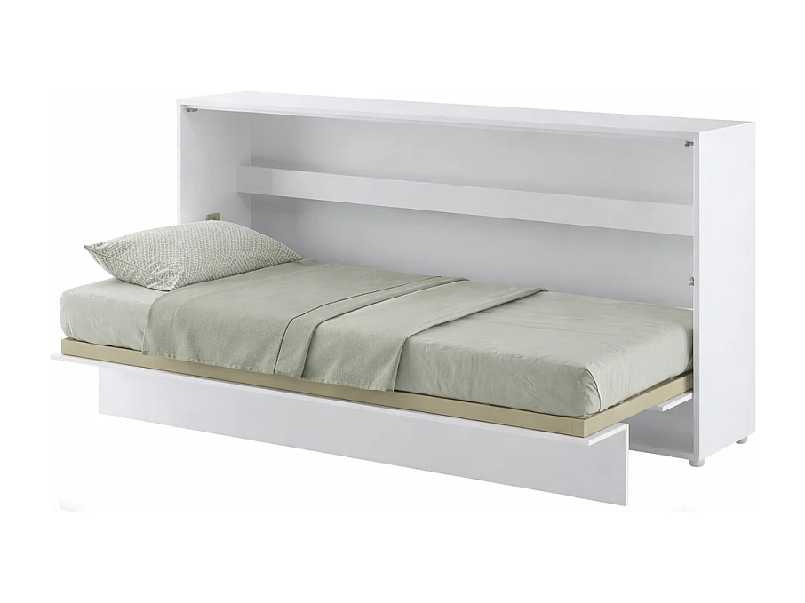 Lenart Lit escamotable MATELAS inclus Horizontal 90x200cm Blanc brillant Lit Rabattable"Consus"