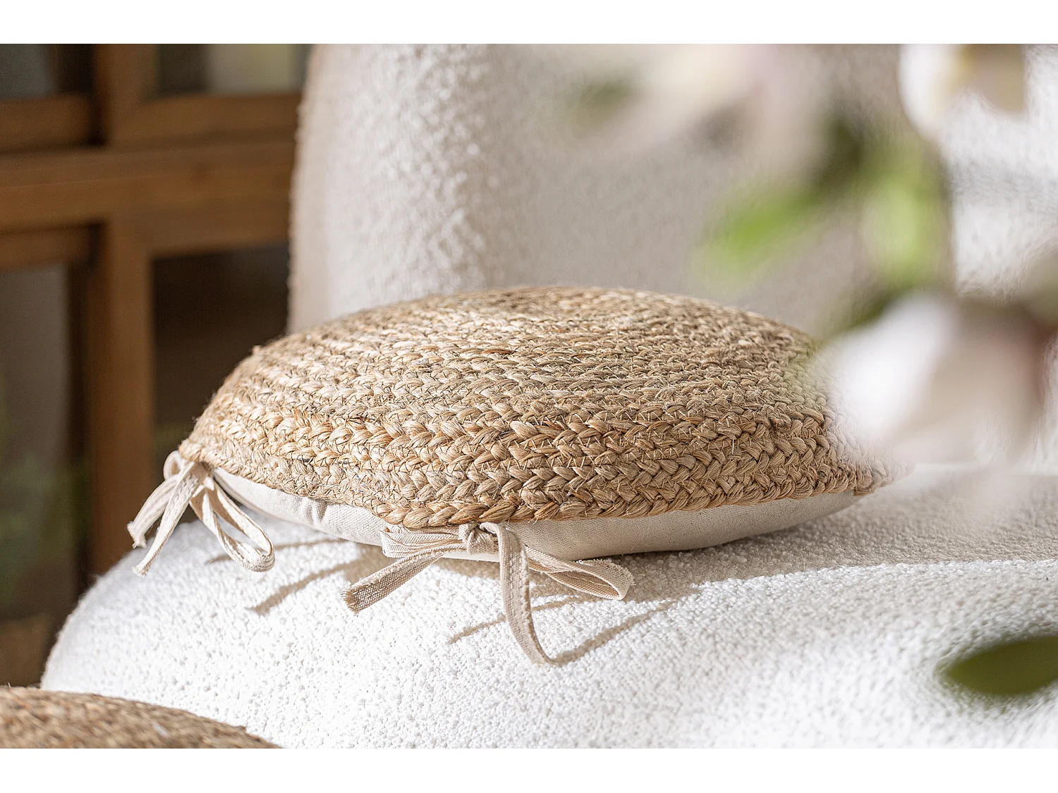 Coussin en jute marron 37x38x10 cm