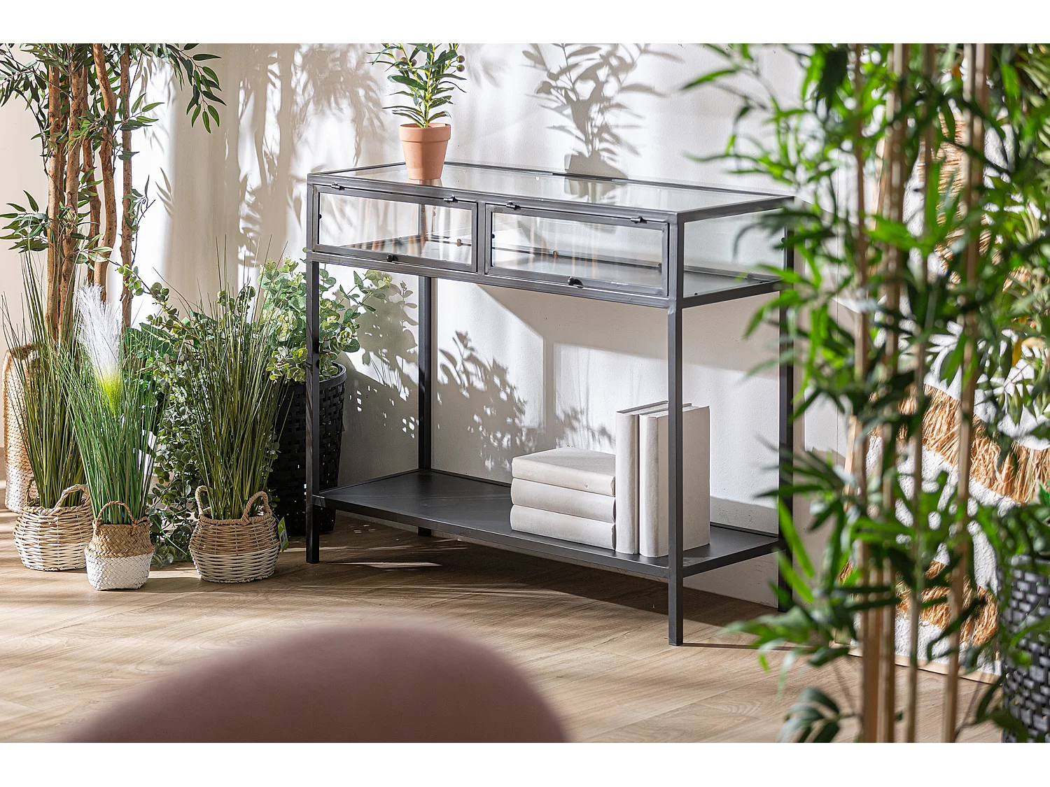 Console en fer noir 100x35x80 cm