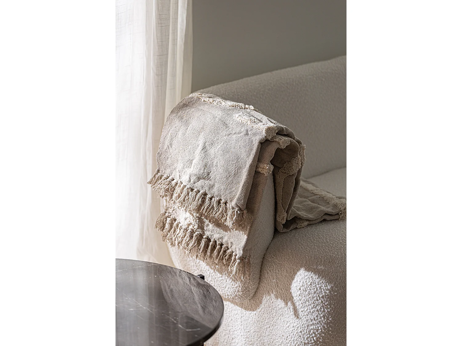 Plaid de algodón en color crema de 125x160x1cm