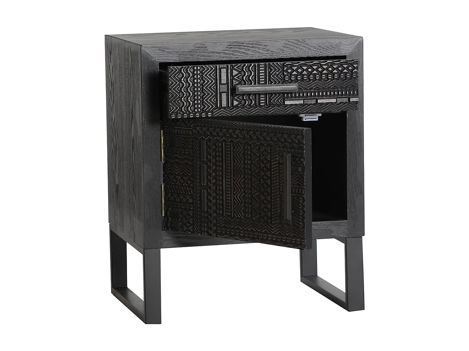 Table chevêt en bois de frêne noir 45x35x56 cm