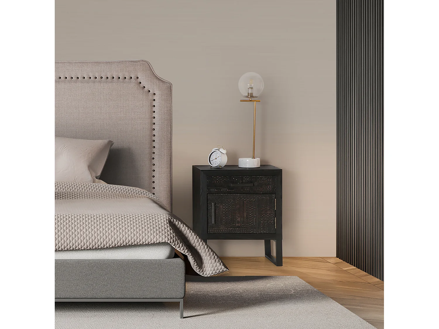 Table chevêt en bois de frêne noir 45x35x56 cm