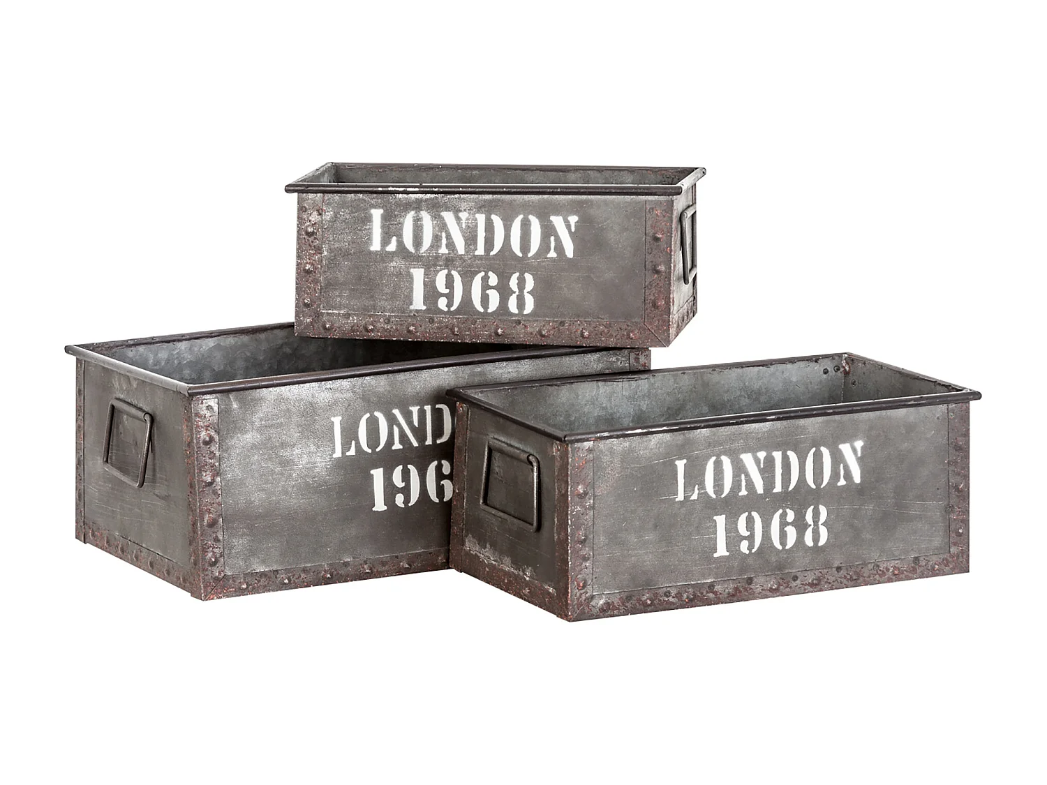 Caja de hierro en color gris de 42x24x17cm