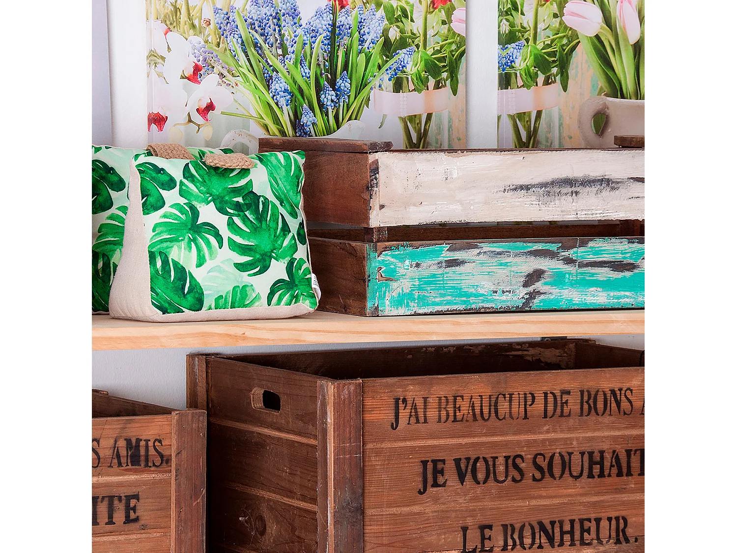 Caja de madera de abeto en color marrón de 52x38x28cm