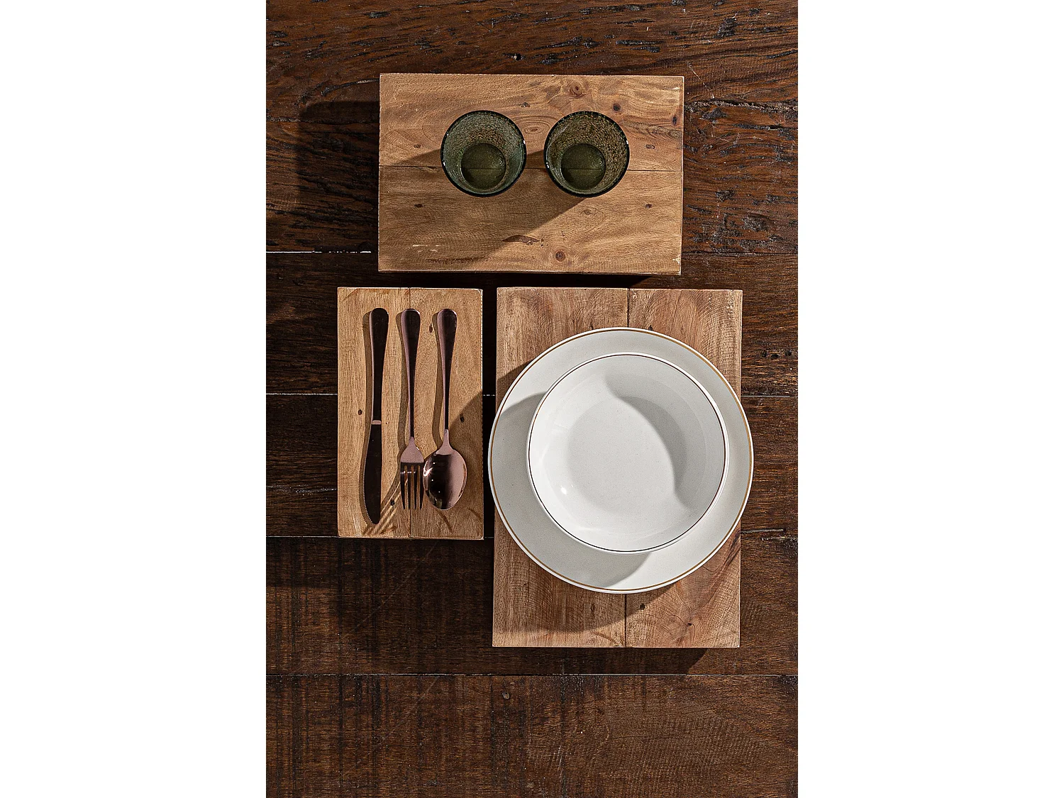 Table en bois de mahogany marron 36x25x6 cm - lot de 3