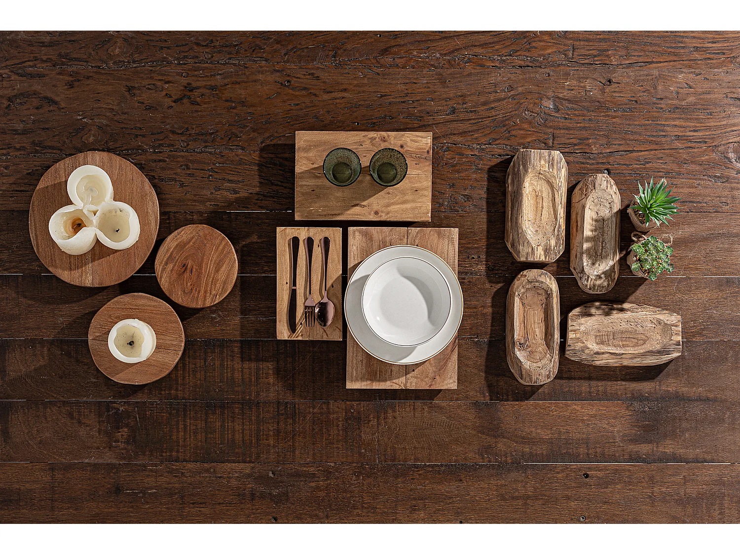 Table en bois de mahogany marron 36x25x6 cm - lot de 3