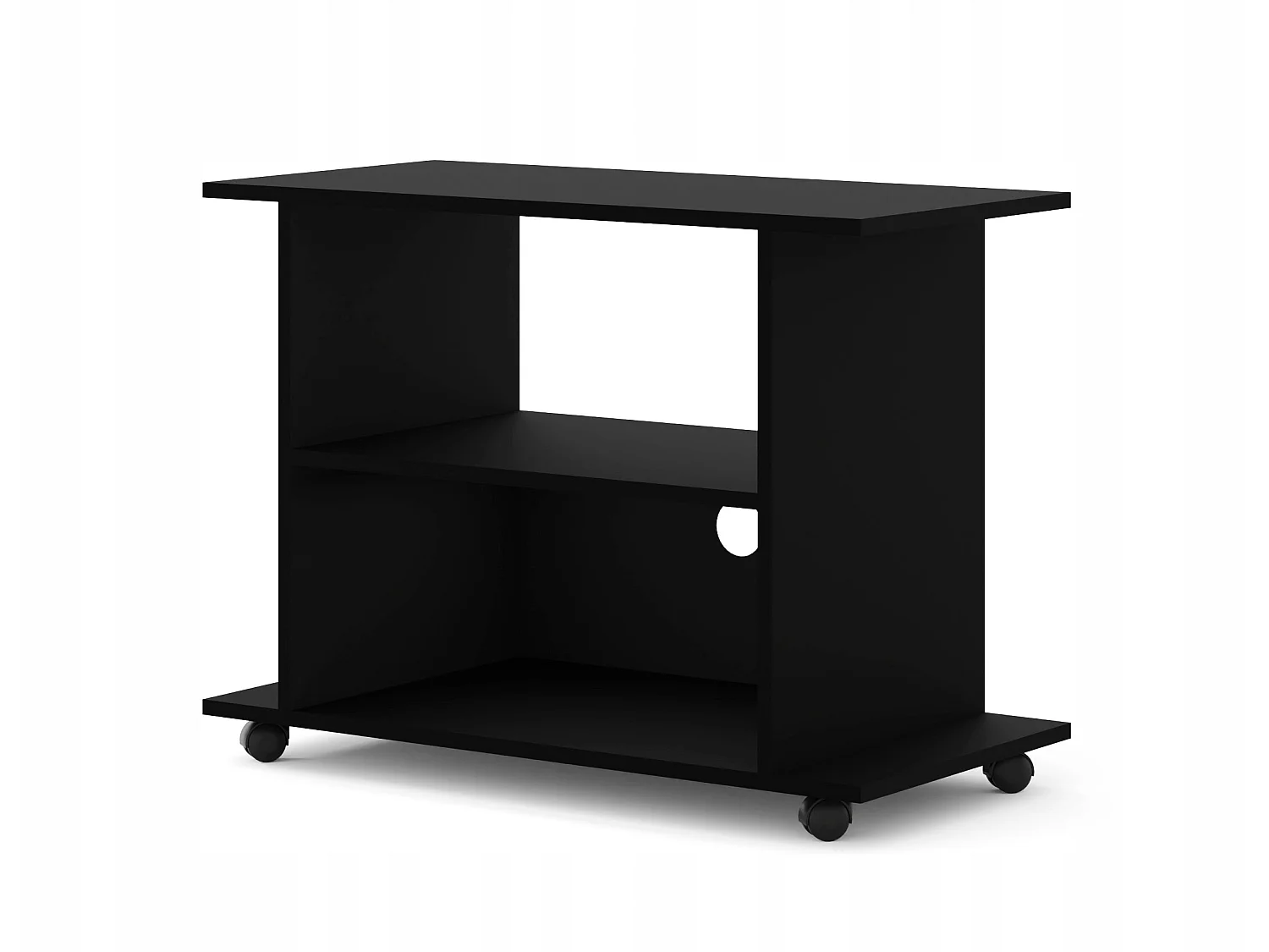 Meuble TV Commode TV Yogi Noir mat 60x80x40cm (HxlxP) 2étagères avec roues design moderne