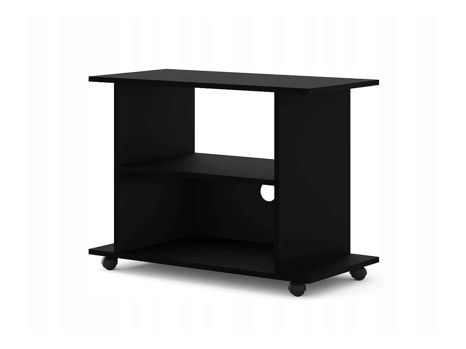 Meuble TV Commode TV Yogi Noir mat 60x80x40cm (HxlxP) 2étagères avec roues design moderne