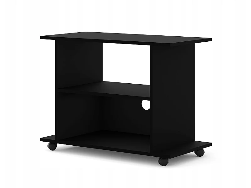 Meuble TV Commode TV Yogi Noir mat 60x80x40cm (HxlxP) 2étagères avec roues design moderne