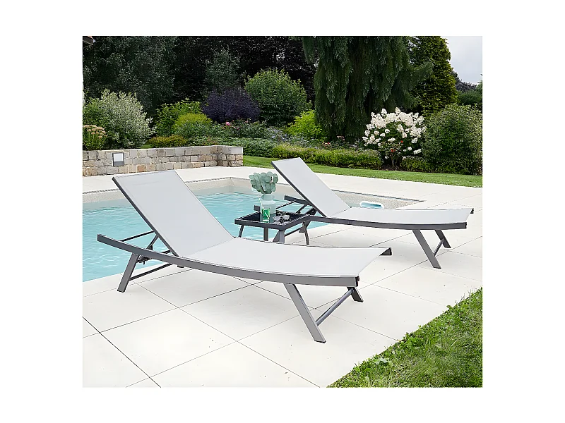 ARIO - Ensemble transat de jardin et table basse - Gris Perle