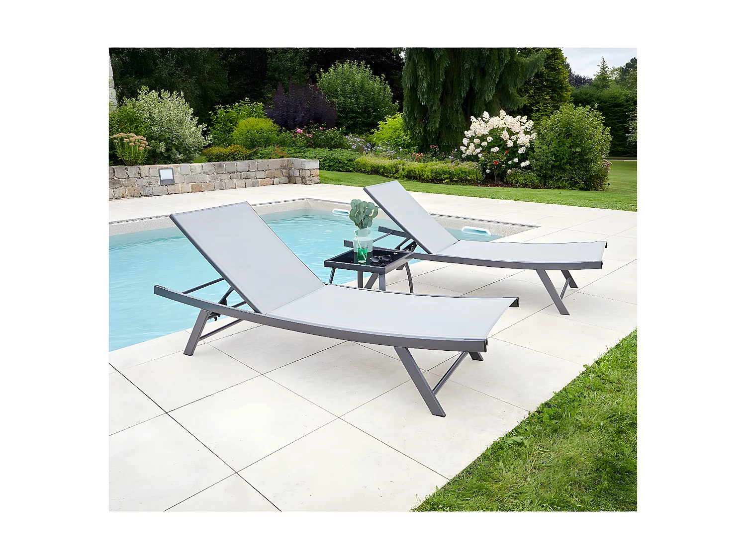 ARIO - Ensemble transat de jardin et table basse - Gris Perle