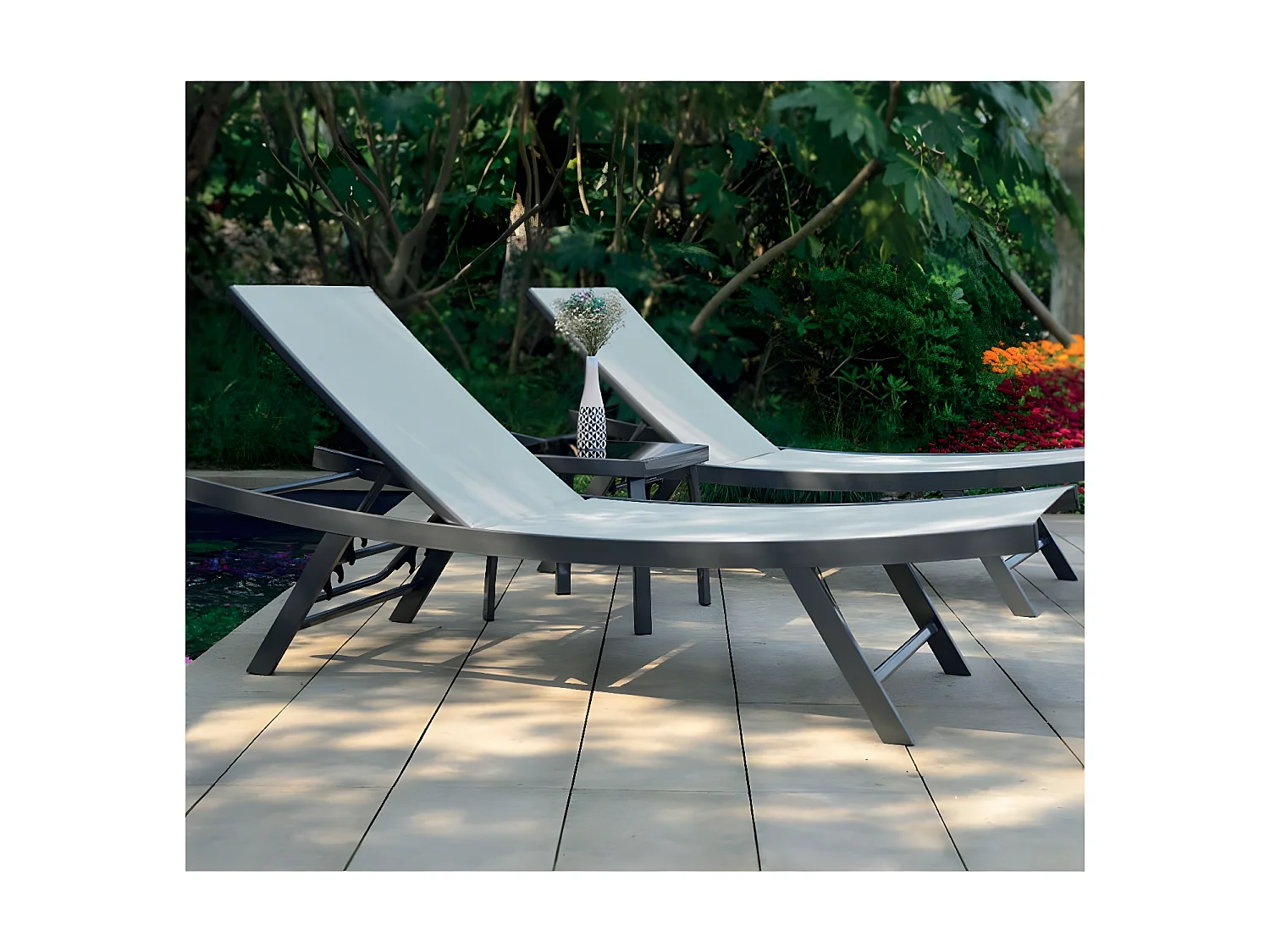 ARIO - Ensemble transat de jardin et table basse - Gris Perle
