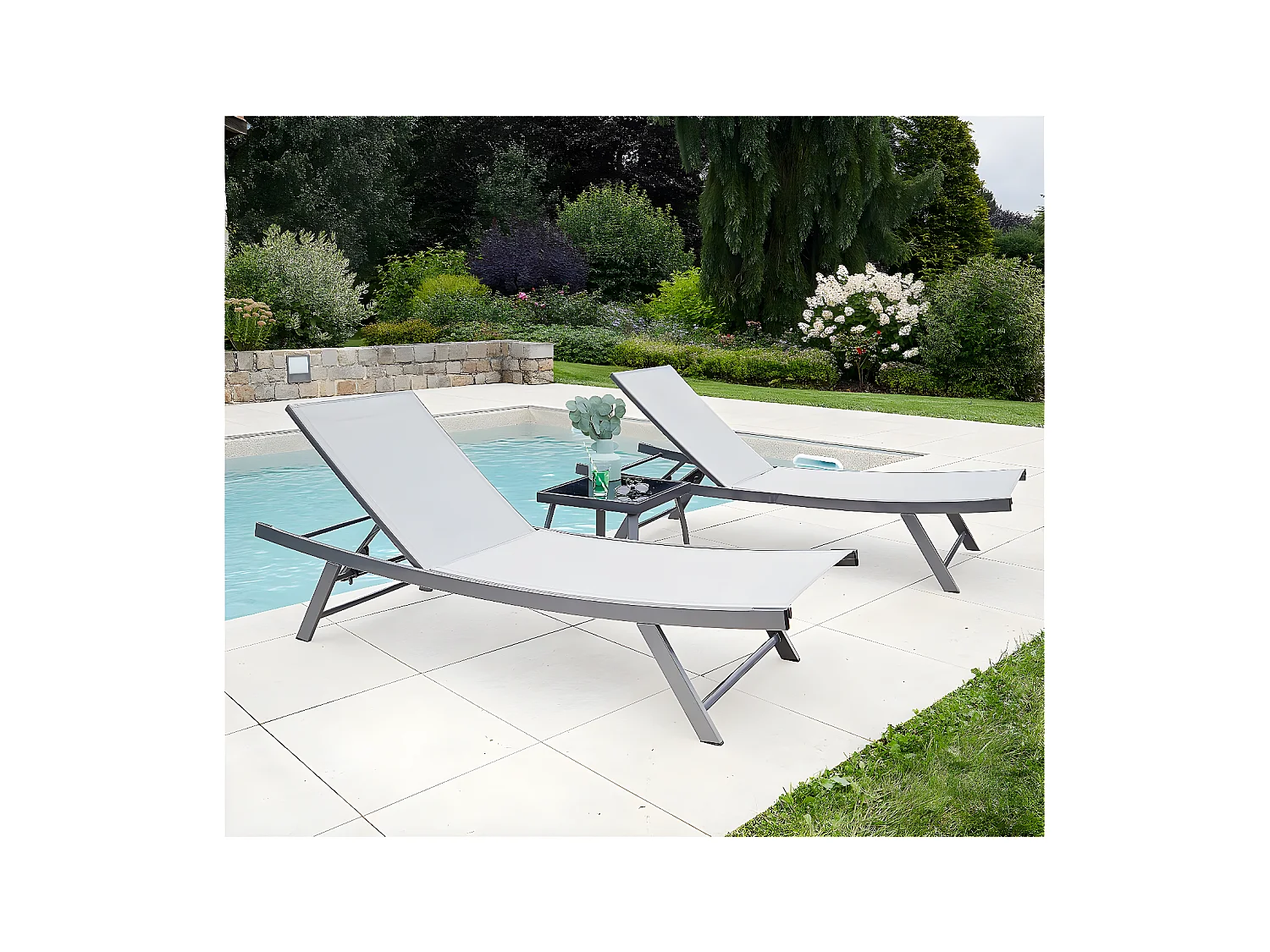 ARIO - Ensemble transat de jardin et table basse - Gris Perle
