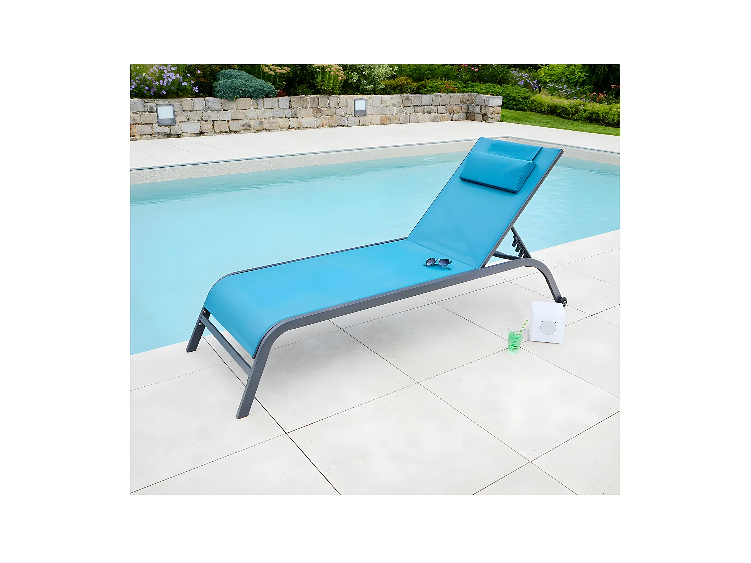 GOZO - Transat de jardin - Acier - Bleu Canard