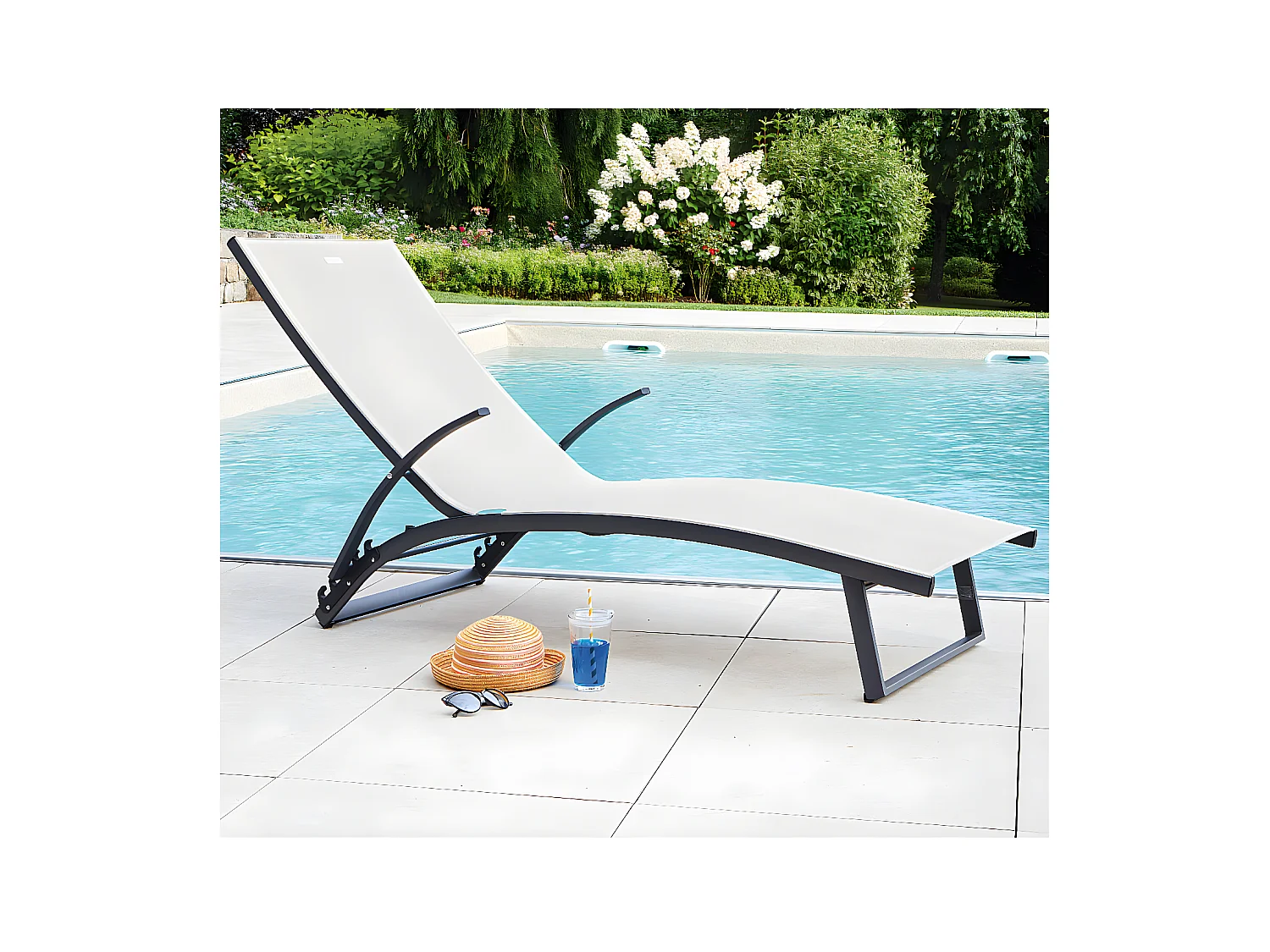 POLENCA - lot de 2 transats de jardin - Aluminium - Lin