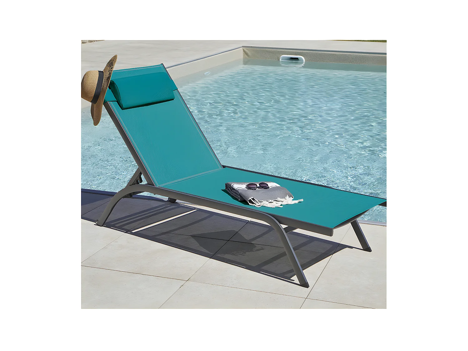 MALTA - Transat de jardin - Aluminium - Bleu Canard