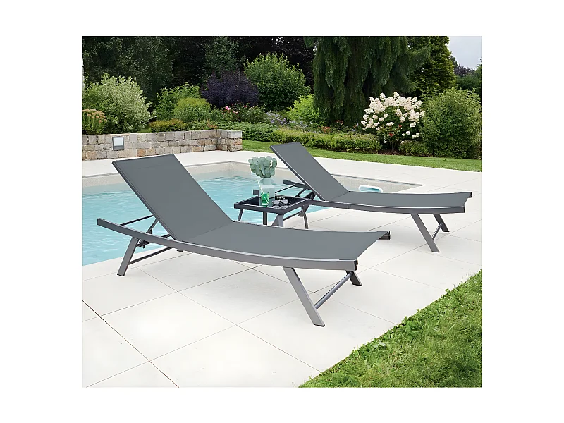 ARIO - Ensemble transat de jardin et table basse - Gris anthracite