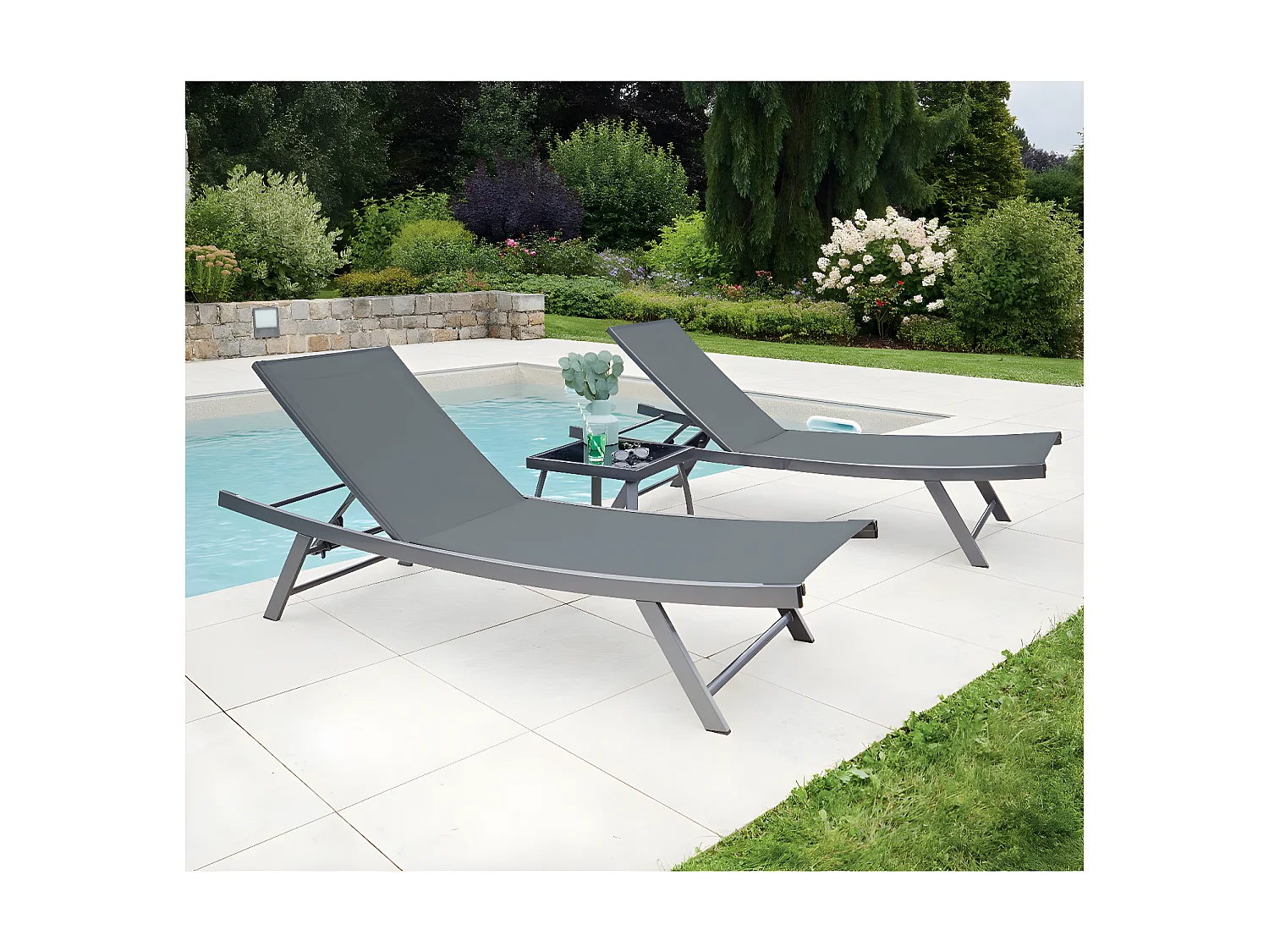 ARIO - Ensemble transat de jardin et table basse - Gris anthracite