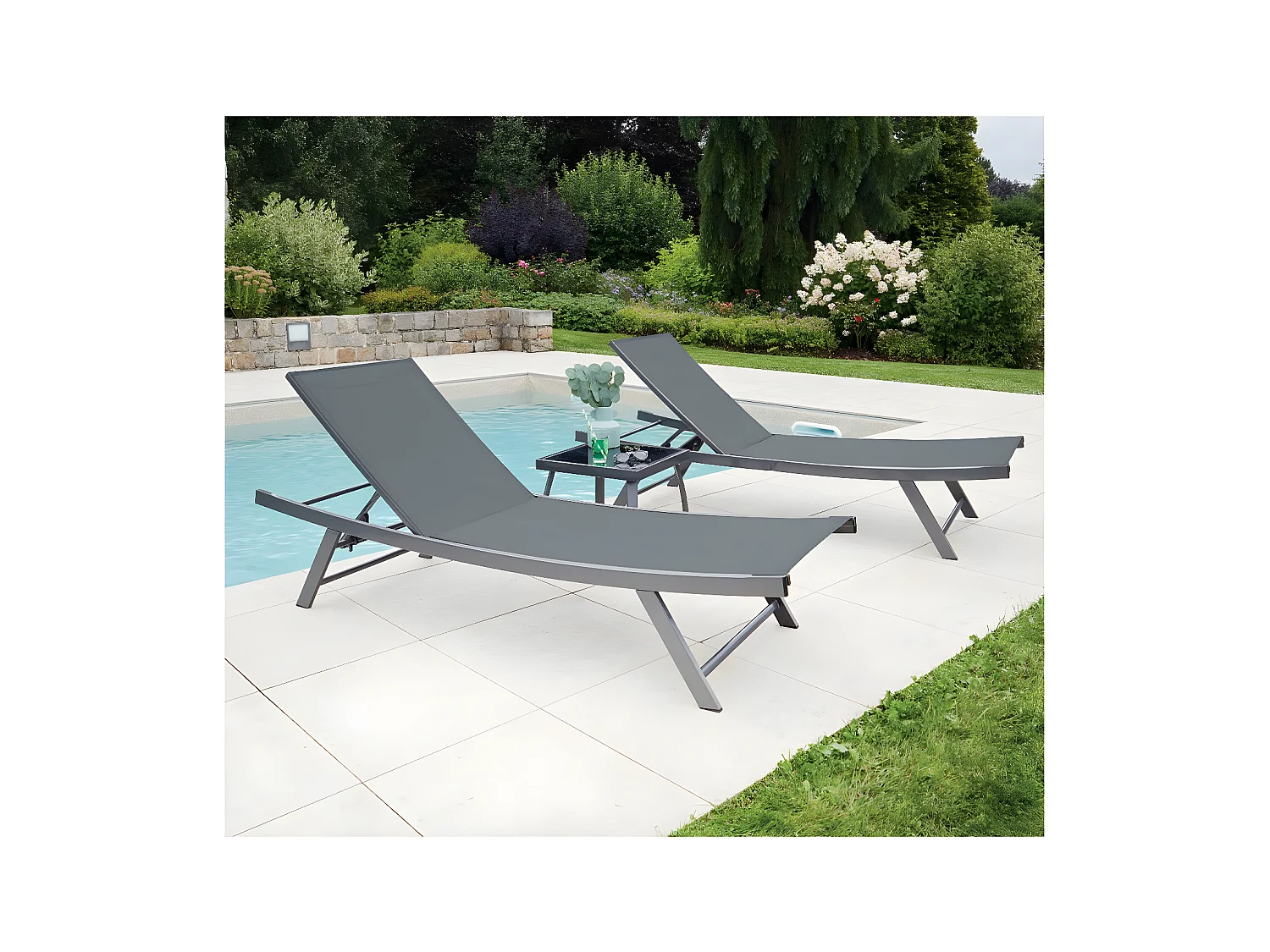ARIO - Ensemble transat de jardin et table basse - Gris anthracite