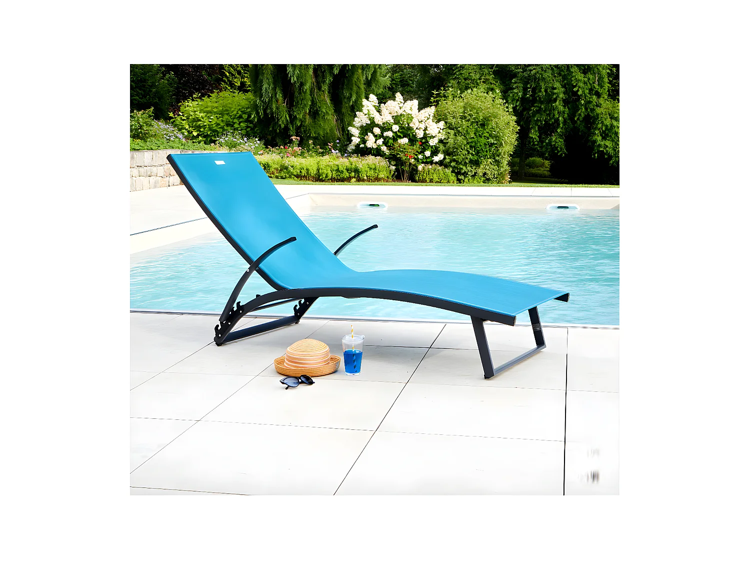 POLENCA - lot de 2 transats de jardin - Aluminium - Bleu Canard