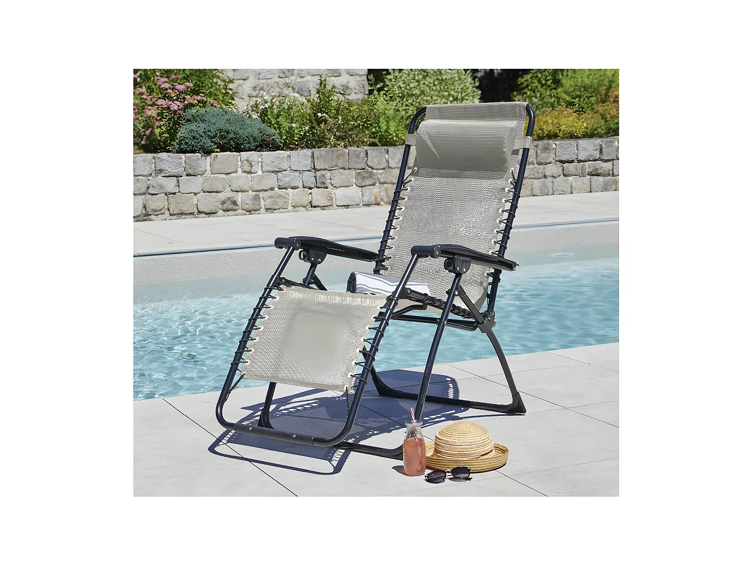 PALAVAS - lot de 2 fauteuils relax - pliant - Acier - Lin