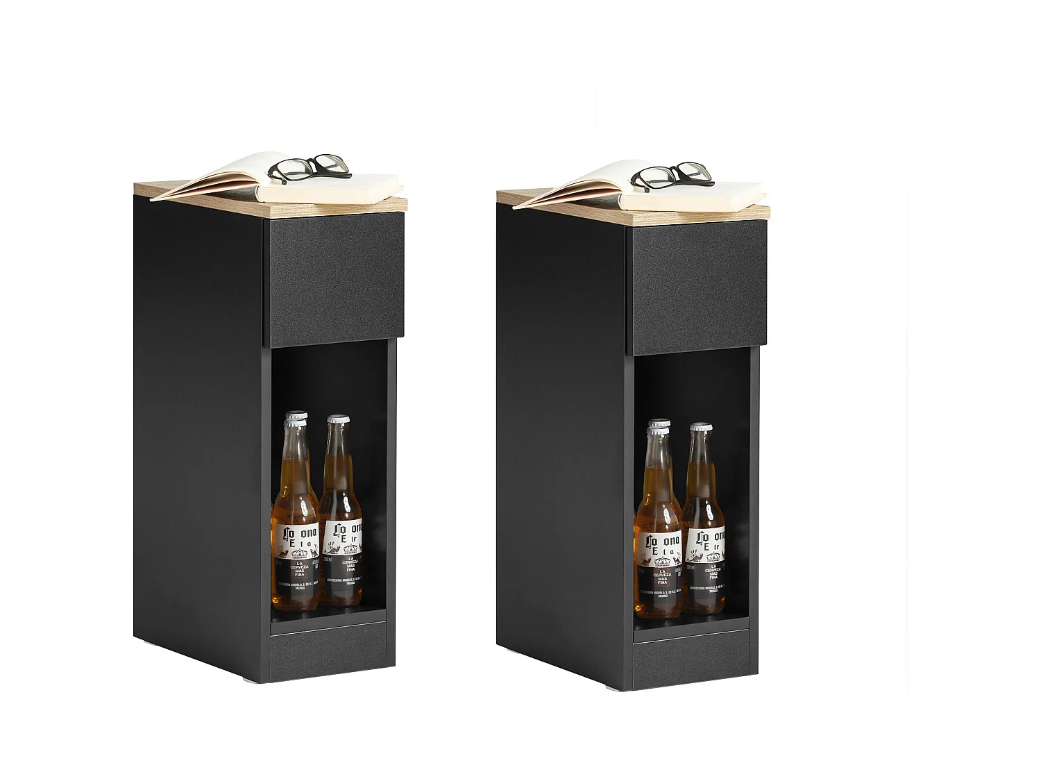 SoBuy FBT111-SCHx2 set van 2 nachtkastjes met lade voor boxspringbed, banktafel, bijzettafel, telefoontafel, nachtkastje, nachtkastje, zwart 20x35x60 cm