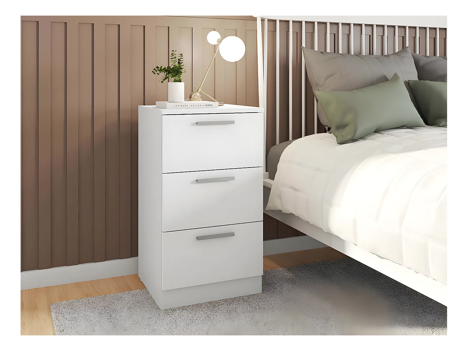 Mesa de Cabeceira Solar 3 gavetas (Branco)