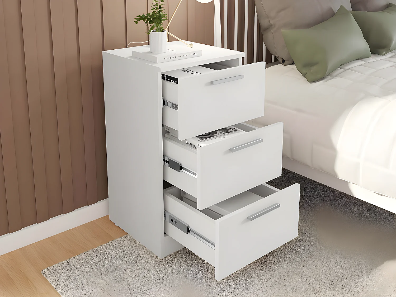 Mesa de Cabeceira Solar 3 gavetas (Branco)