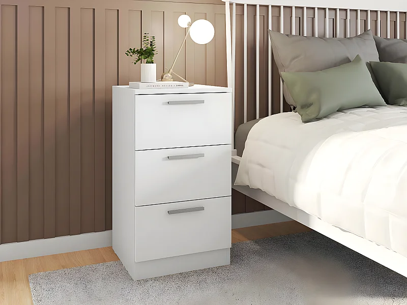 Mesa de Cabeceira Solar 3 gavetas (Branco)